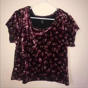 Velvet Red Floral Crop Top